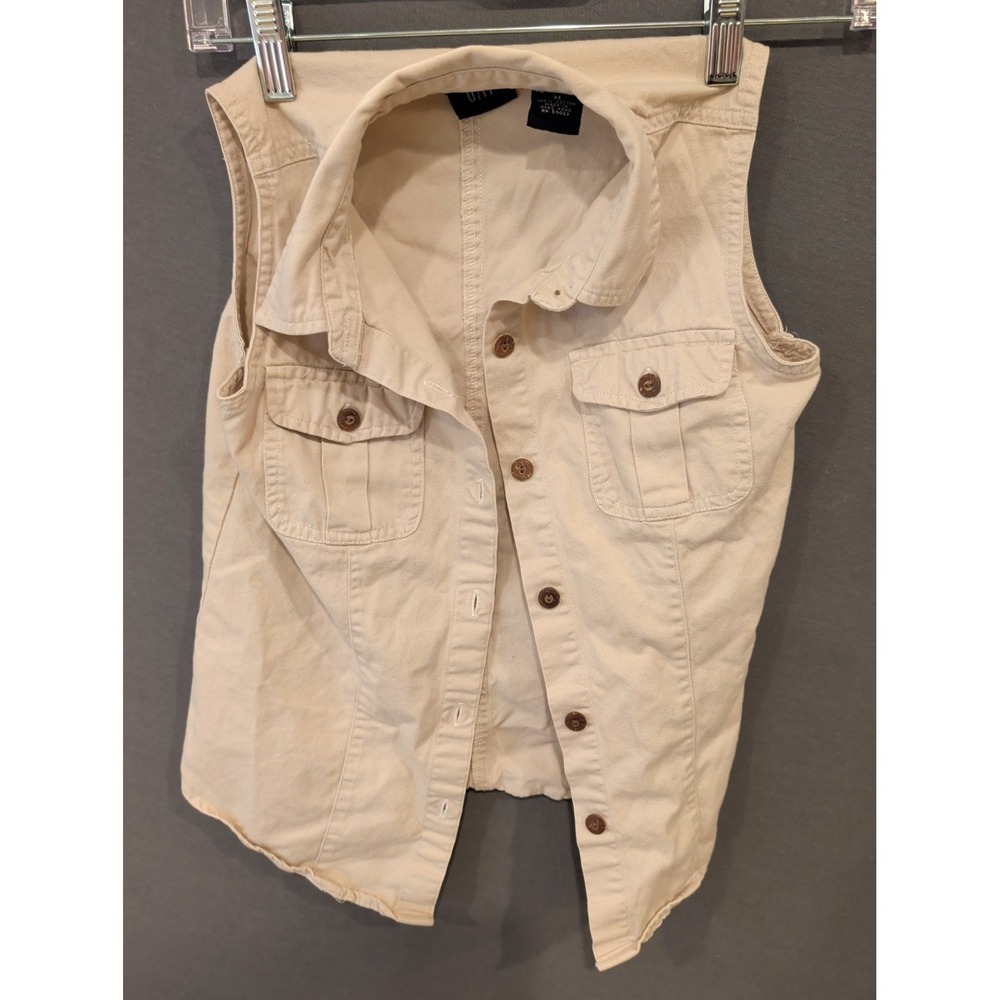Vintage GAP Sleeveless‎ Safari Shirt Vest Beige Cotton Womens Medium
